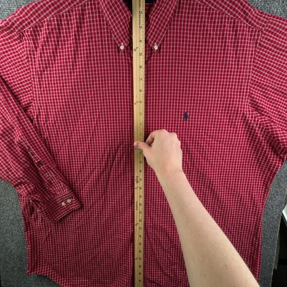 Ralph Lauren Cotton Long Sleeve Button Up Shirt Men Red Check Yarmouth 18 34/35 - Picture 3 of 13
